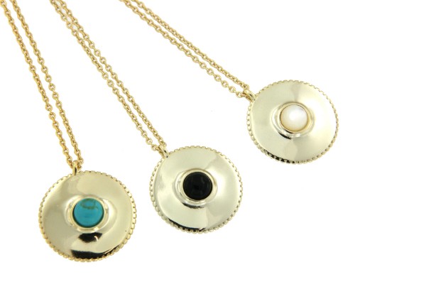 Gargantilla de plata ley con círculo y 3 piedras a elegir una - Roman Joyero