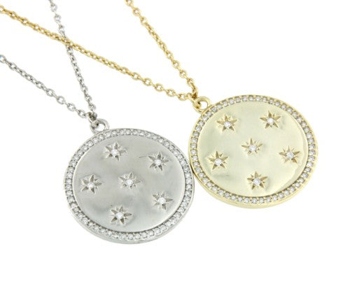 Gargantilla de plata y colgante redondo con 6 estrellas - Roman Joyero