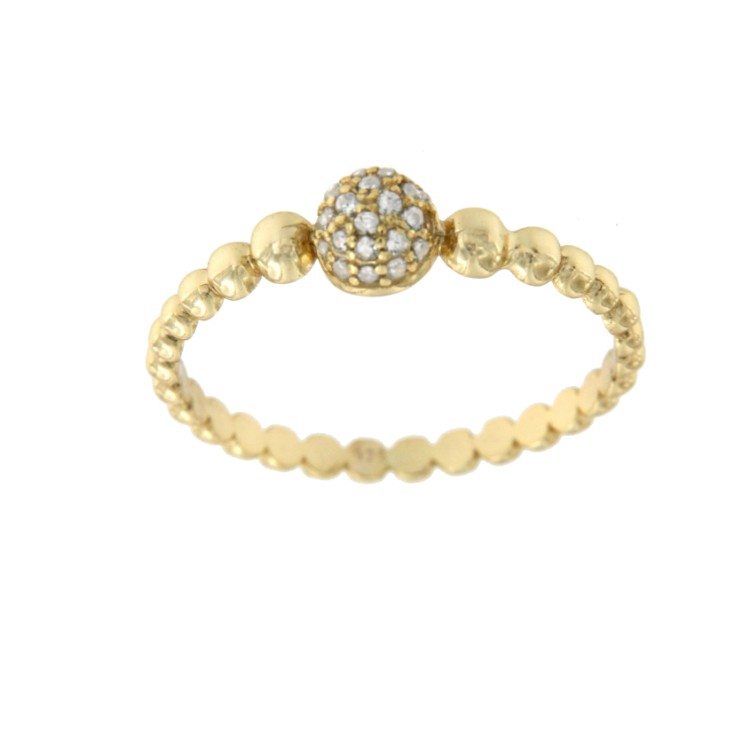Anillo fino de plata con bolitas doradas y bola de circonitas - Roman Joyero