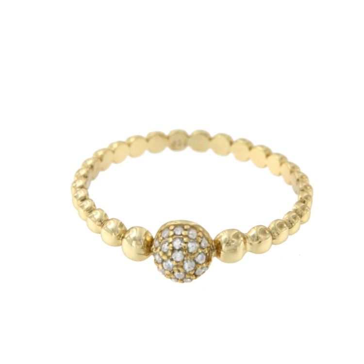 Anillo fino de plata con bolitas doradas y bola de circonitas - Roman Joyero