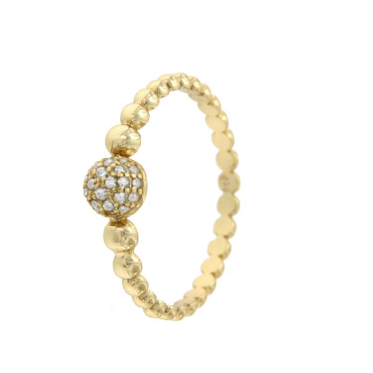 Anillo fino de plata con bolitas doradas y bola de circonitas - Roman Joyero