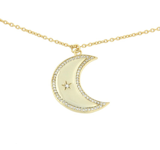 Gargantilla de plata de ley y colgante de luna creciente - Roman Joyero