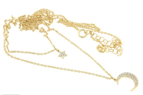 Gargantilla doble de plata de ley  con luna, estrella y circonitas - Roman Joyero