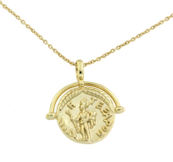 Gargantilla de plata de ley con baño de oro y dije etrusca - Roman Joyero