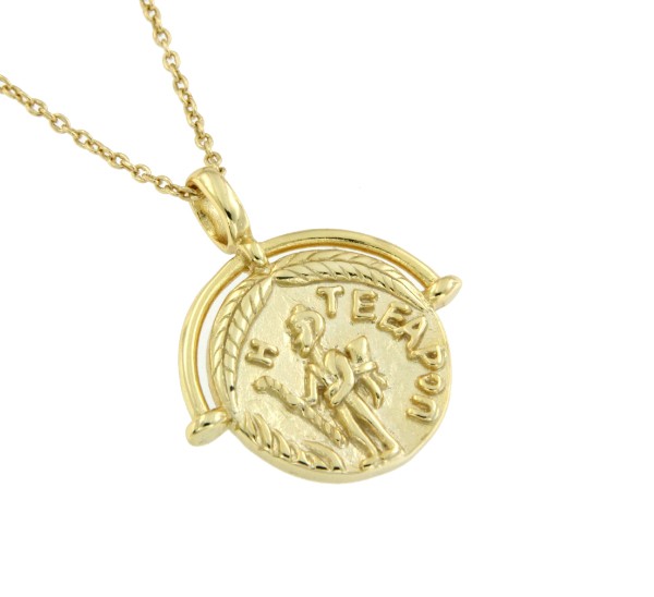 Gargantilla de plata de ley con baño de oro y dije etrusca - Roman Joyero