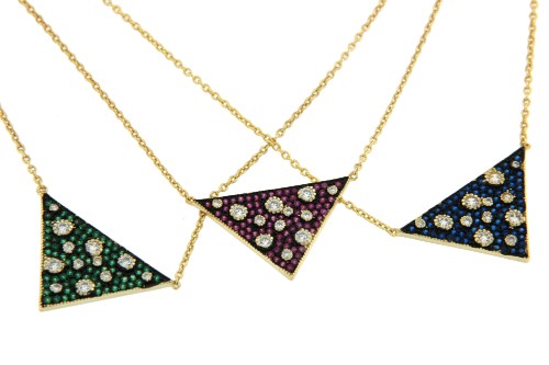 Gargantilla de plata con triángulo y circonitas de colores - Roman Joyero