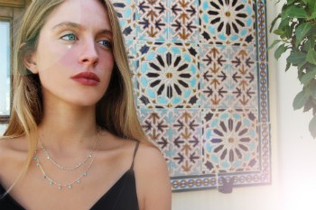 Gargantilla de plata con baño de oro con turquesas y chatones - Roman Joyero