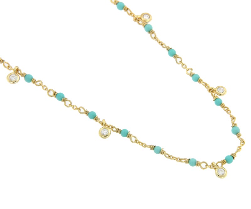 Gargantilla de plata con baño de oro con turquesas y chatones - Roman Joyero