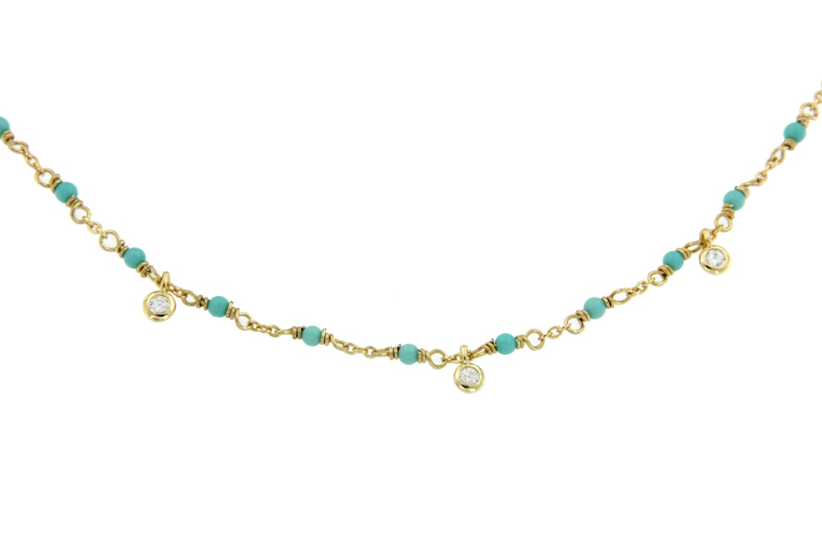 Gargantilla de plata con baño de oro con turquesas y chatones - Roman Joyero