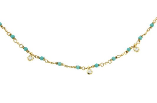 Gargantilla de plata con baño de oro con turquesas y chatones - Roman Joyero