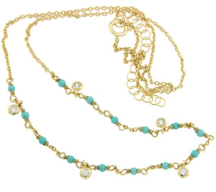 Gargantilla de plata con baño de oro con turquesas y chatones - Roman Joyero