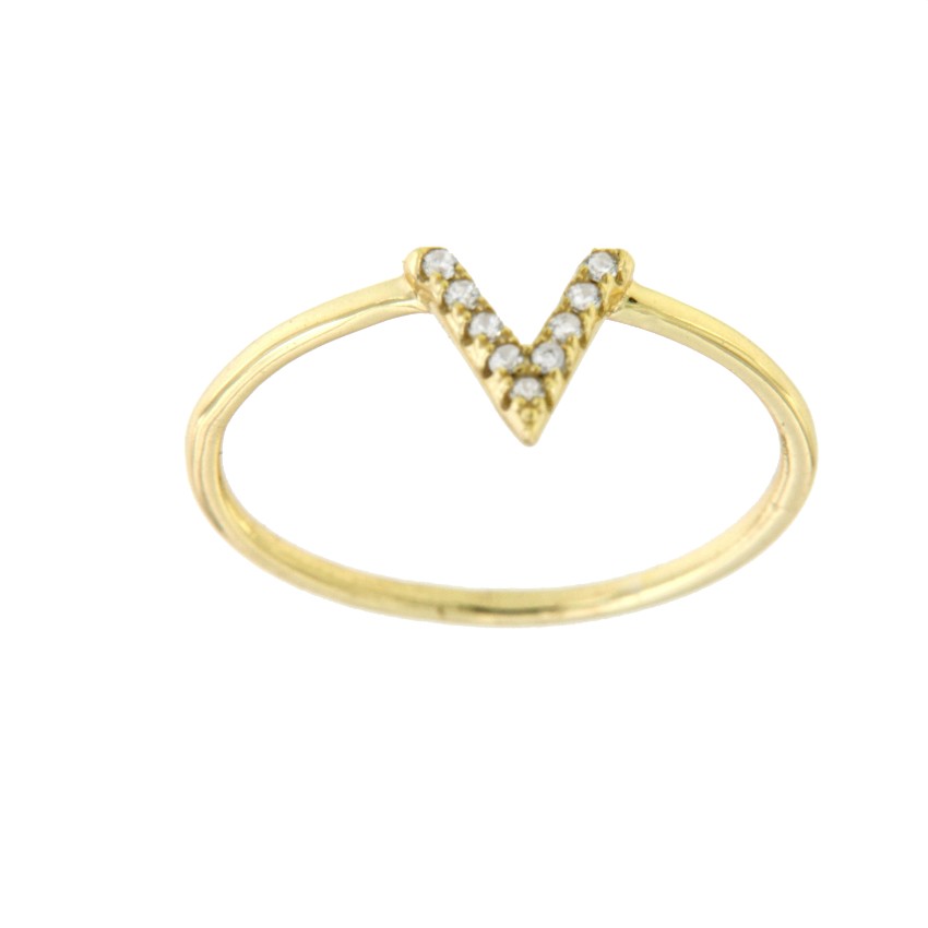 Anillo de plata de primera ley con letra V con circonitas - Roman Joyero