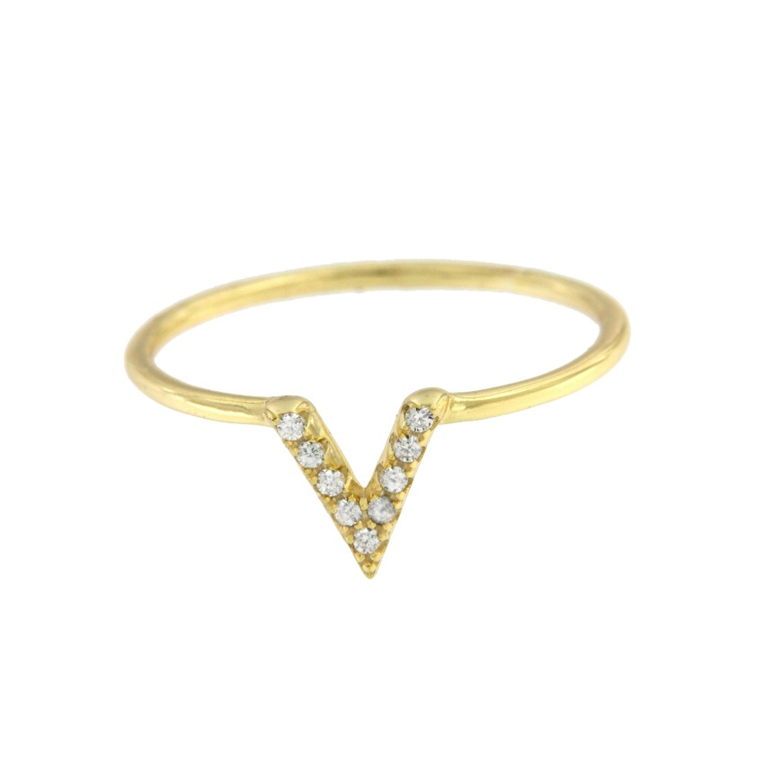 Anillo de plata de primera ley con letra V con circonitas - Roman Joyero