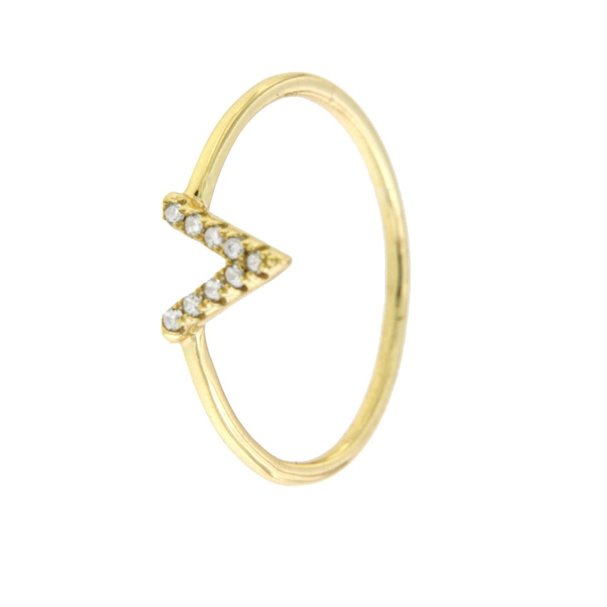 Anillo de plata de primera ley con letra V con circonitas - Roman Joyero