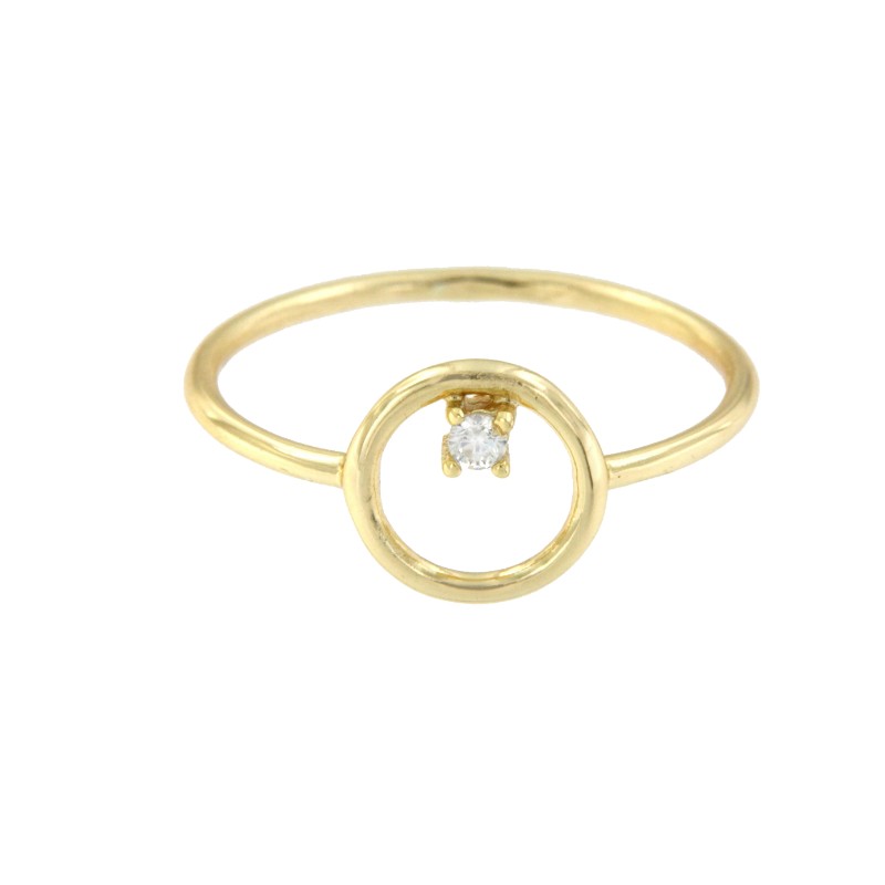 Anillo fino en plata chapada con círculo y circonita blanca - Roman Joyero