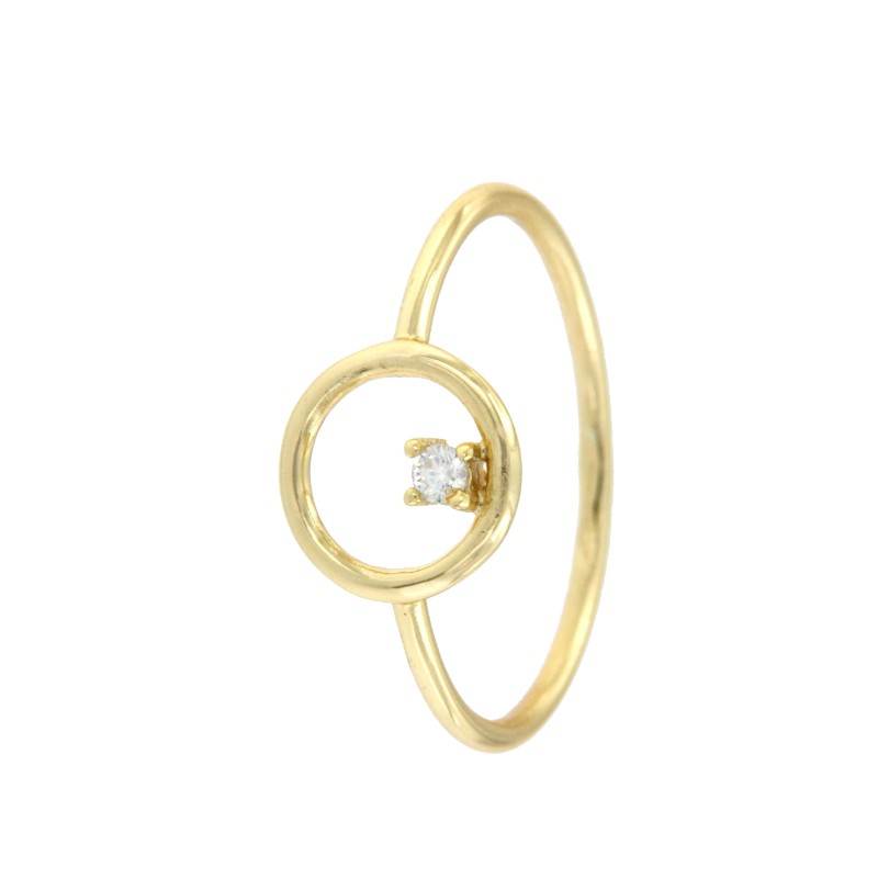 Anillo fino en plata chapada con círculo y circonita blanca - Roman Joyero