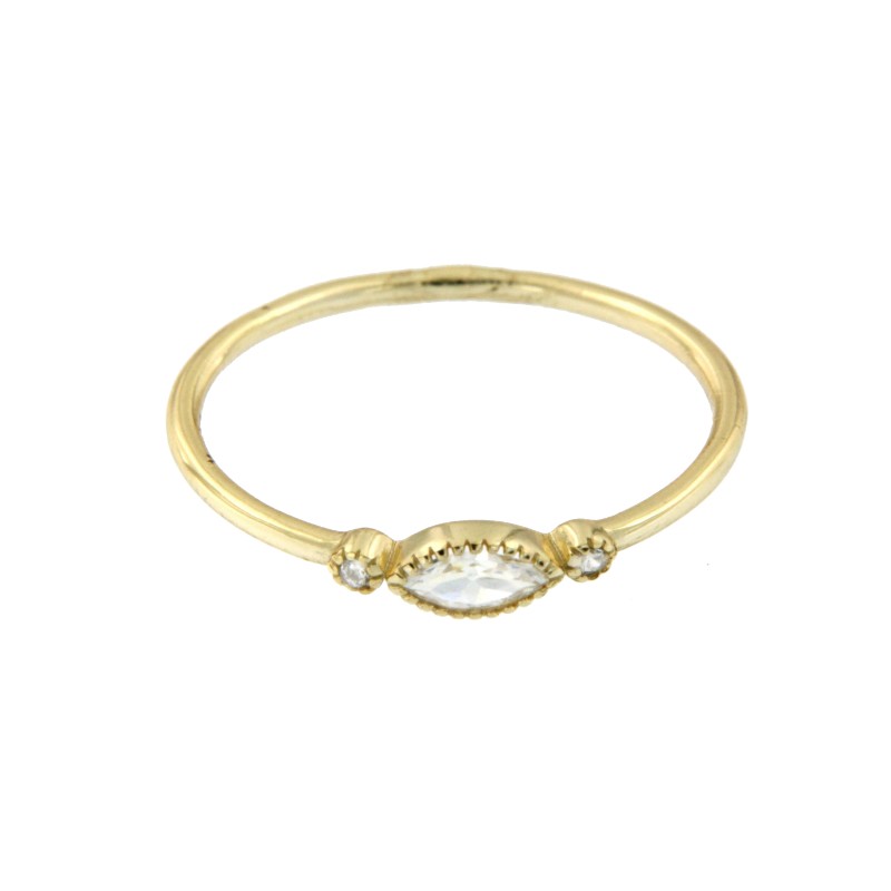 Anillo fino de plata chapada o rodiada con circonita ovalada - Roman Joyero