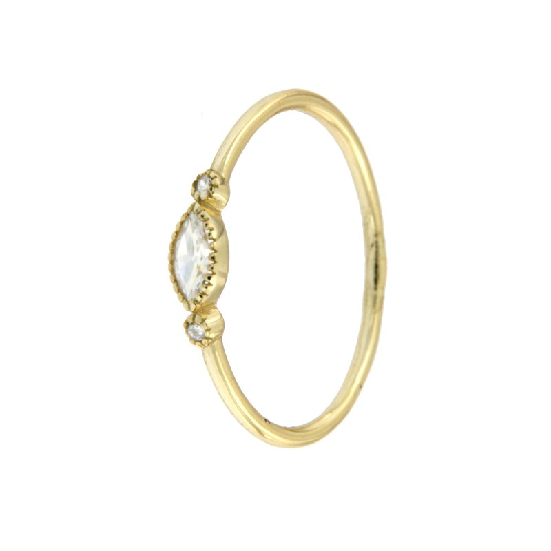 Anillo fino de plata chapada o rodiada con circonita ovalada - Roman Joyero