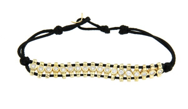 Pulsera de cuero con entre piezas de plata con baño de oro - Roman Joyero