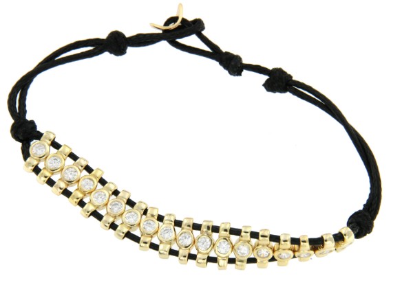 Pulsera de cuero con entre piezas de plata con baño de oro - Roman Joyero