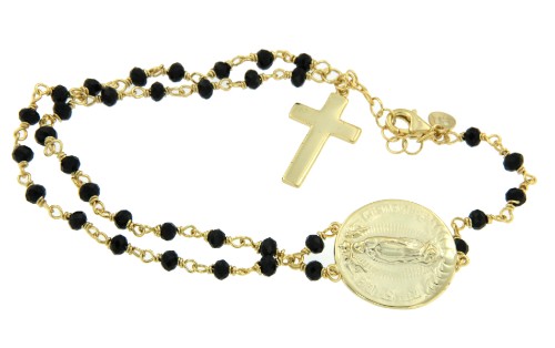 Pulsera de plata de ley con baño de oro y motivos religiosos - Roman Joyero