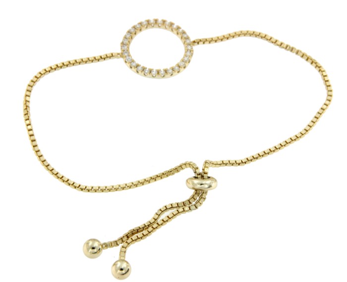 Pulsera regulable en plata chapada o rodiada con un círculo - Roman Joyero