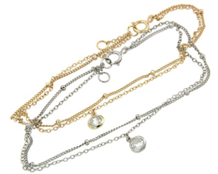 Pulsera doble de plata chapada o rodiada con circonita - Roman Joyero