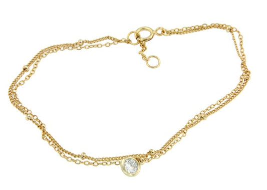 Pulsera doble de plata chapada o rodiada con circonita - Roman Joyero