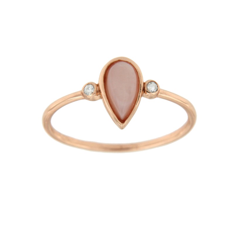Anillo de plata rosada con madreperla en gota y circonitas - Roman Joyero