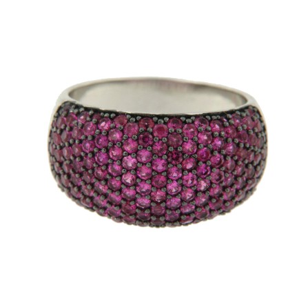 Anillo ancho de plata con circonitas rojas - Roman Joyero