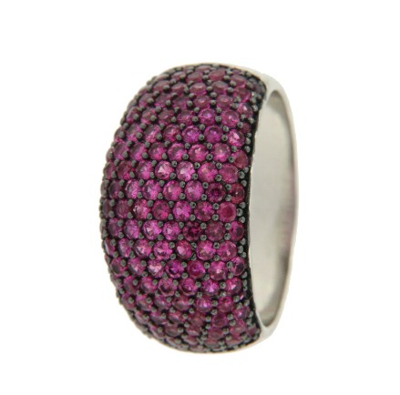 Anillo ancho de plata con circonitas rojas - Roman Joyero