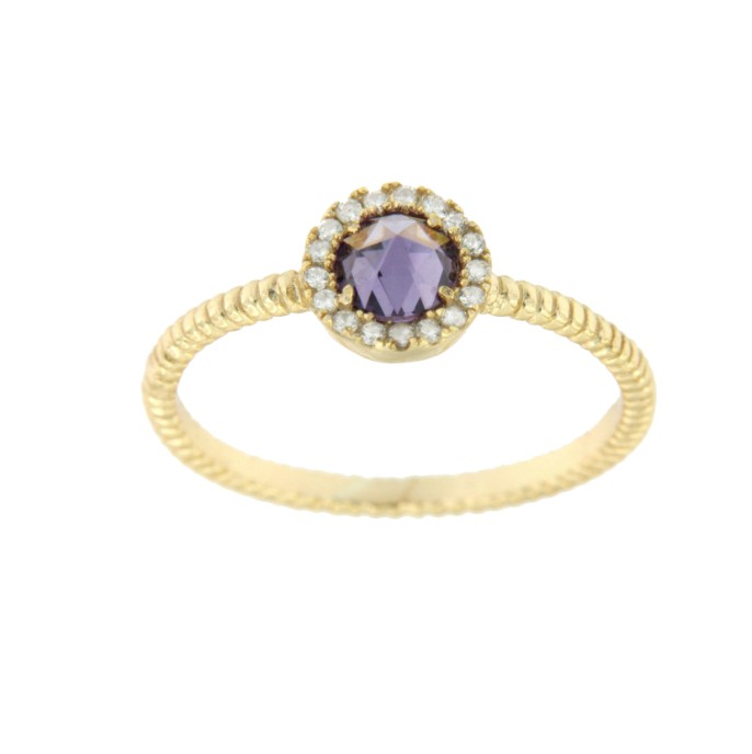 Anillo de plata con piedra facetada y circonitas - Roman Joyero