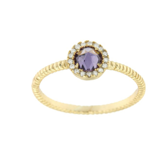 Anillo de plata con piedra facetada y circonitas - Roman Joyero