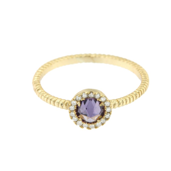 Anillo de plata con piedra facetada y circonitas - Roman Joyero