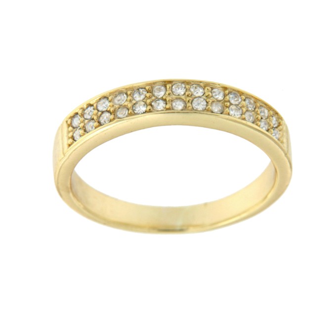 Elegante media alianza de plata chapada o rodiada y circonitas