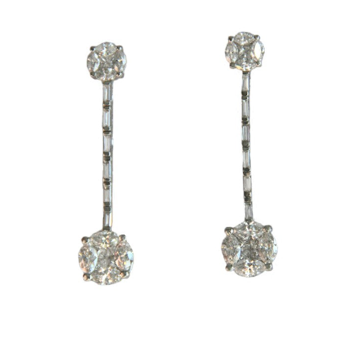 Pendientes largos de oro blanco y brillantes para novias - Roman Joyero