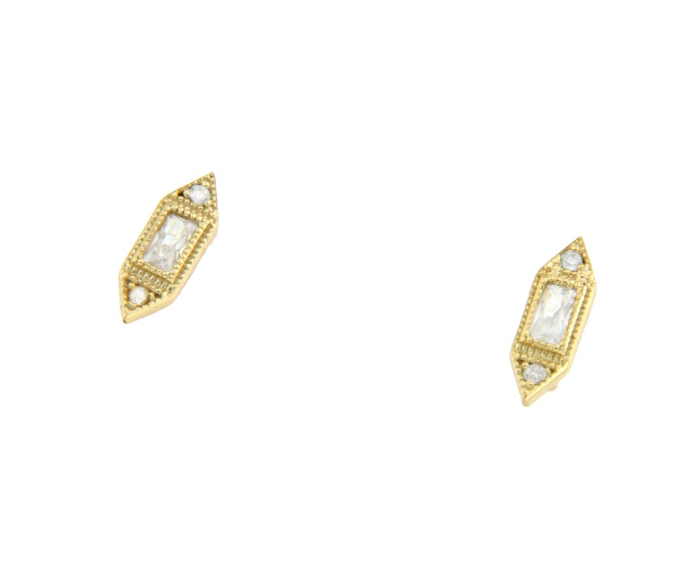 Pendiente circonita baguette de plata de ley con baño de oro - Roman Joyero