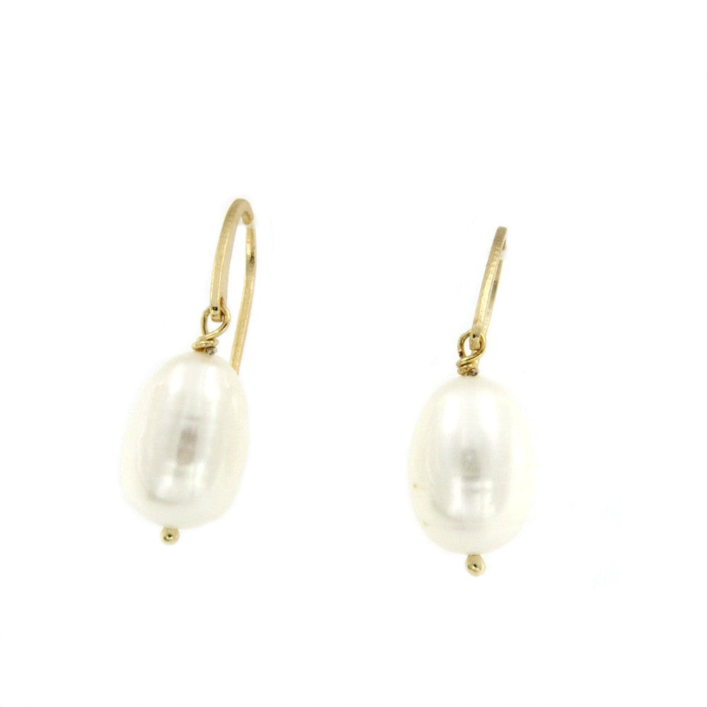 Pendiente de gancho en plata de ley con baño de oro y perla - Roman Joyero