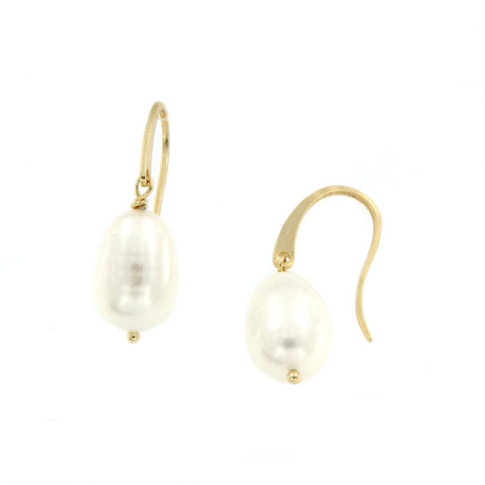 Pendiente de gancho en plata de ley con baño de oro y perla - Roman Joyero