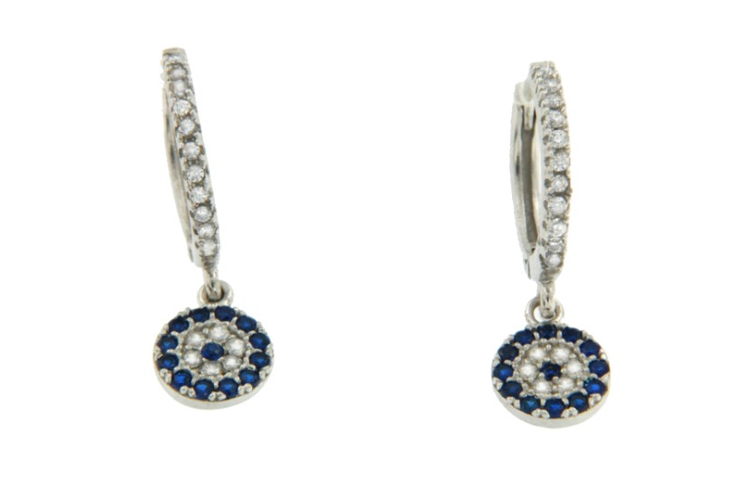 Argolla de plata con roseta de circonitas blancas y azules - Roman Joyero