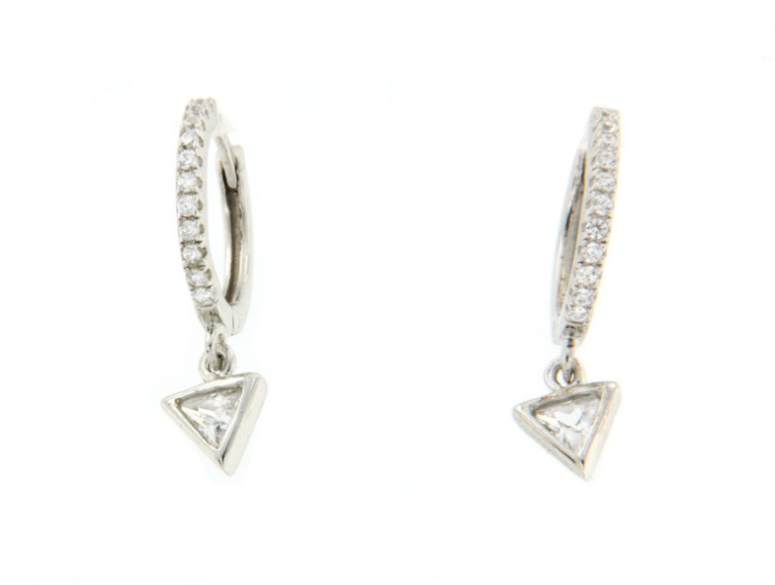Argolla de plata de ley con circonitas y triángulo colgando - Roman Joyero