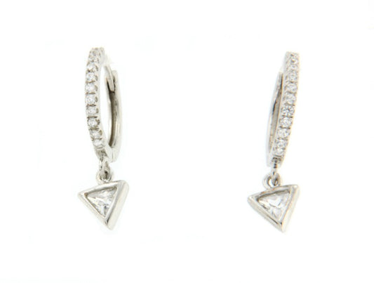 Argolla de plata de ley con circonitas y triángulo colgando - Roman Joyero