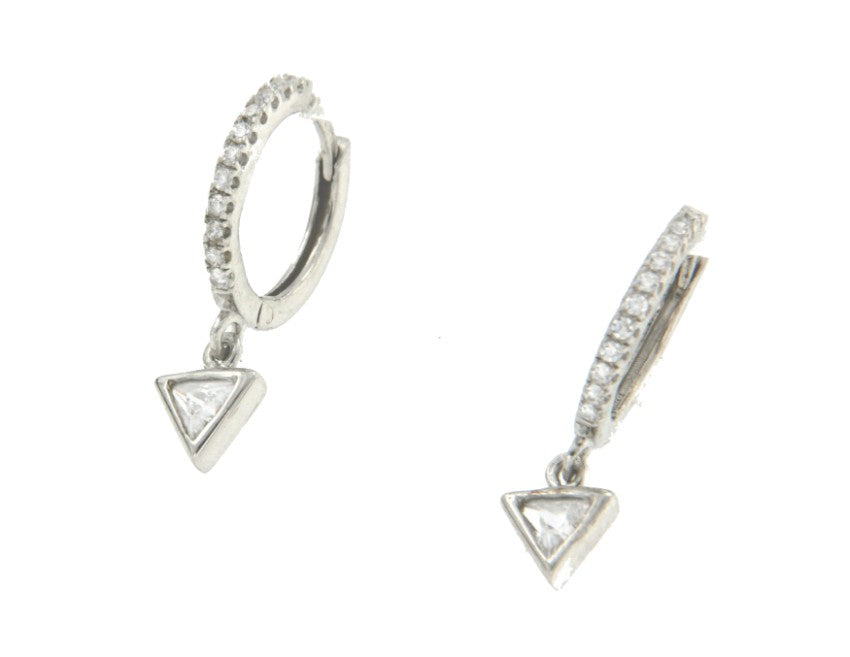 Argolla de plata de ley con circonitas y triángulo colgando - Roman Joyero