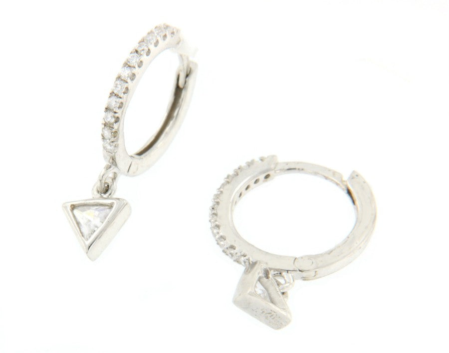 Argolla de plata de ley con circonitas y triángulo colgando - Roman Joyero