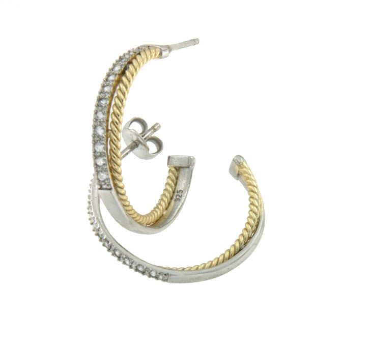 Argollas dobles de plata con baño de oro - Roman Joyero