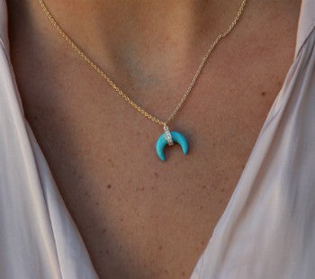 Gargantilla plata, luna de onyx, turquesa o nácar y circonitas - Roman Joyero