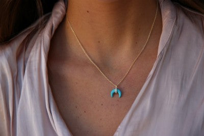 Gargantilla plata, luna de onyx, turquesa o nácar y circonitas - Roman Joyero