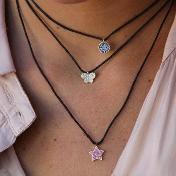 Cadena de cuero, estrella de plata y circonitas de colores - Roman Joyero