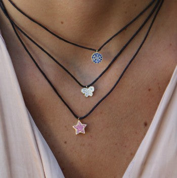 Cadena de cuero, estrella de plata y circonitas de colores - Roman Joyero