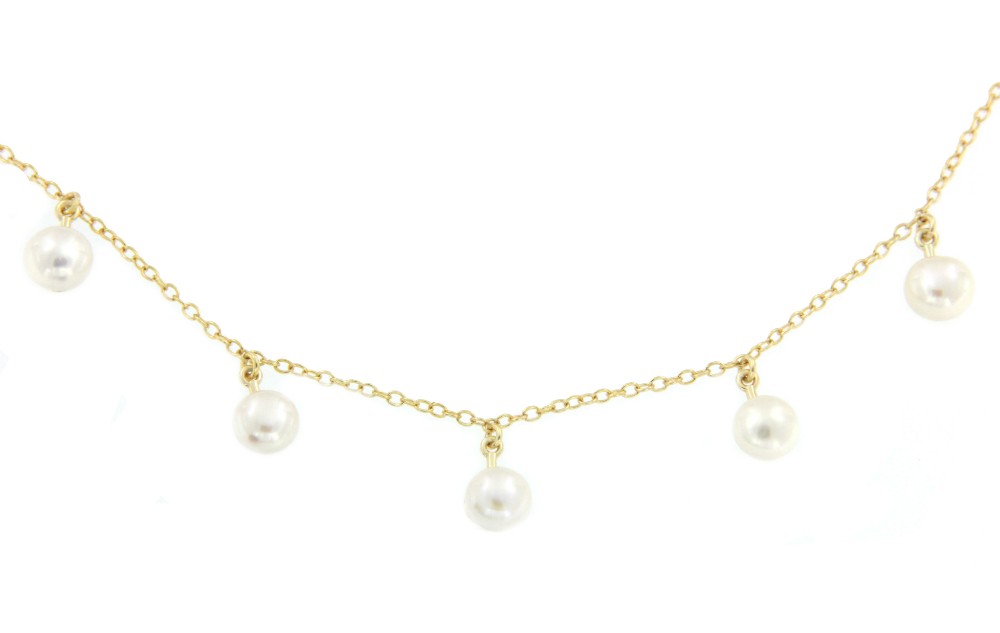 Cadena de plata chapada en oro y varias perlas en el centro - Roman Joyero